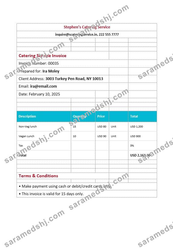Editable Catering Service Invoice Template